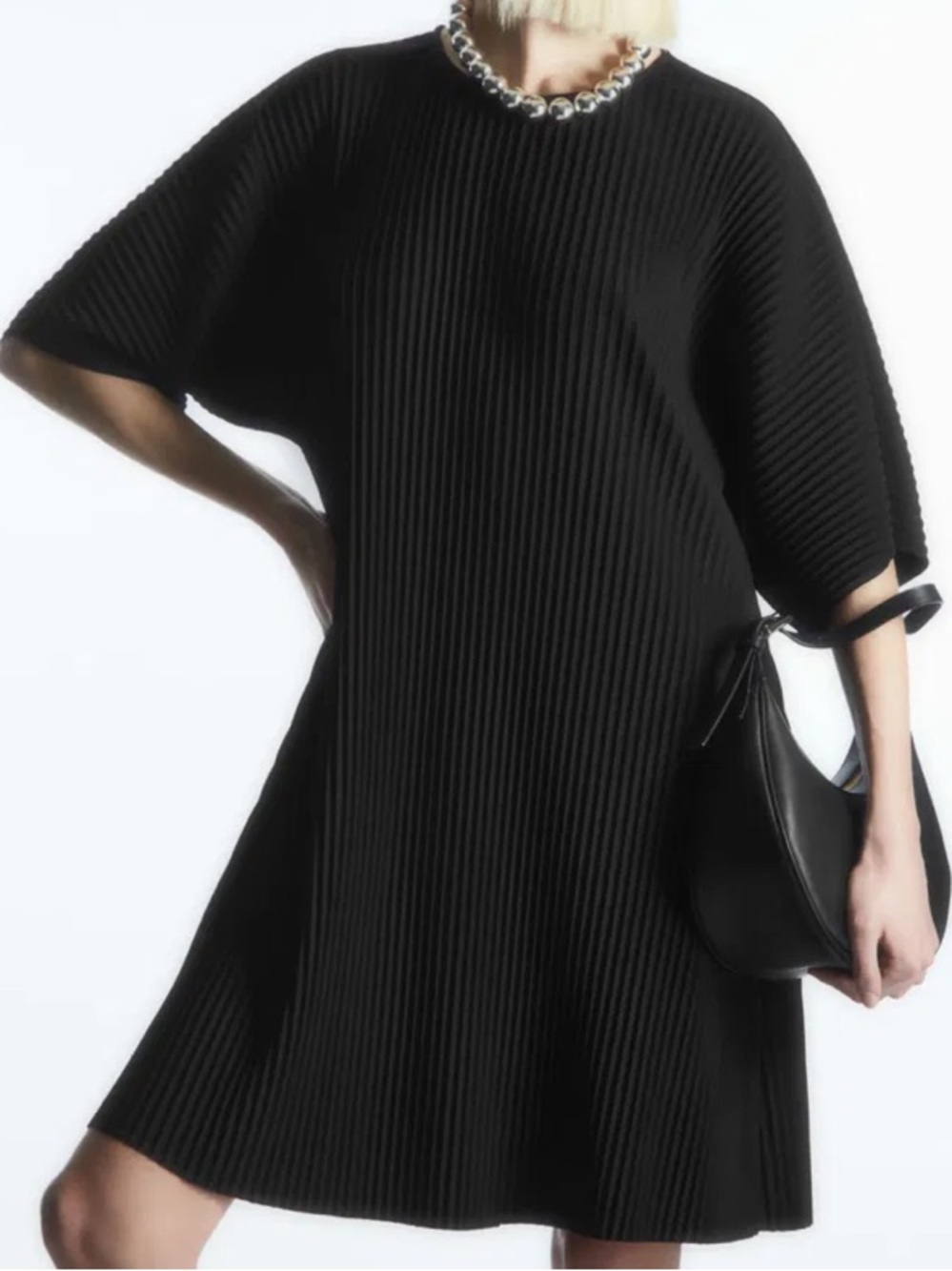 COS Pleated Mini Dress Black Size Medium